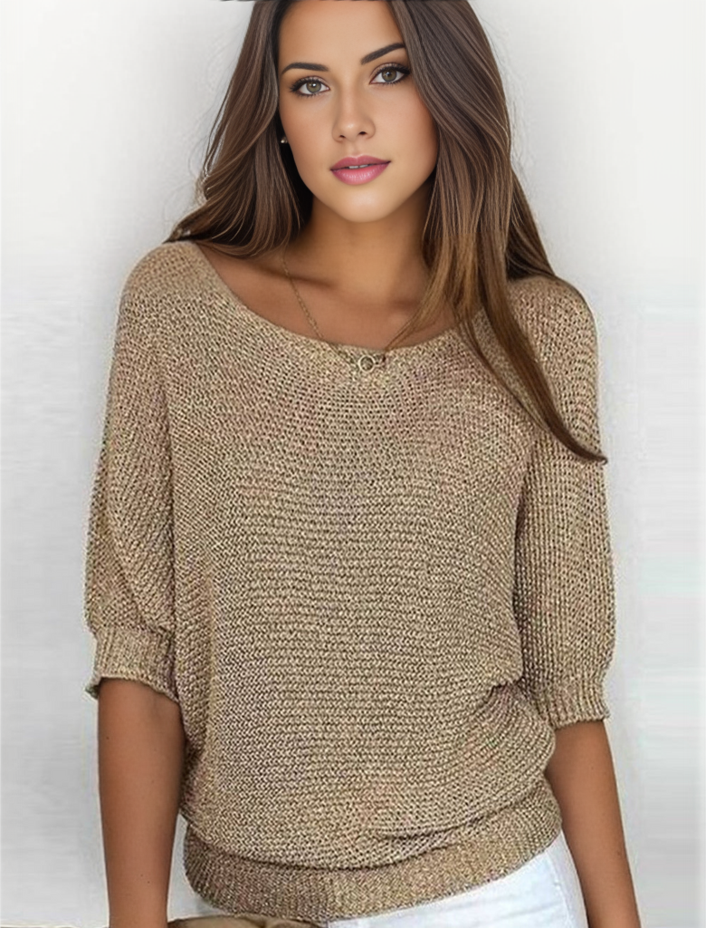 Elegancki Damski Gładki Sweter z Okrągłym Dekoltem