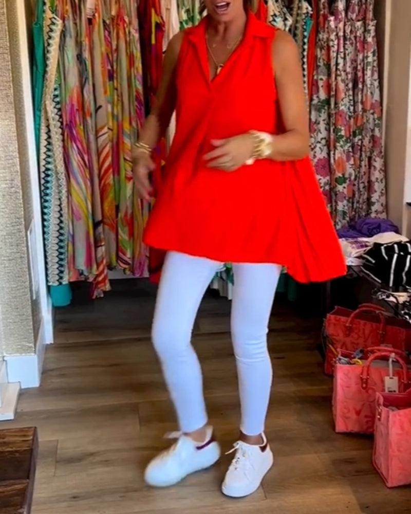 Damski Top Bez Rękawów z Ruffles i Rewersem o Eleganckiej Linii