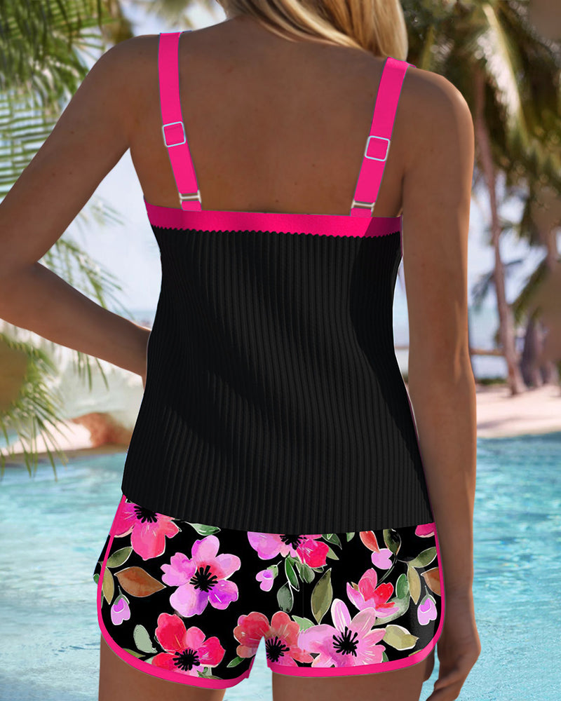 Damski Zestaw Tankini z Elegancką Górą i Wygodnymi Szortami