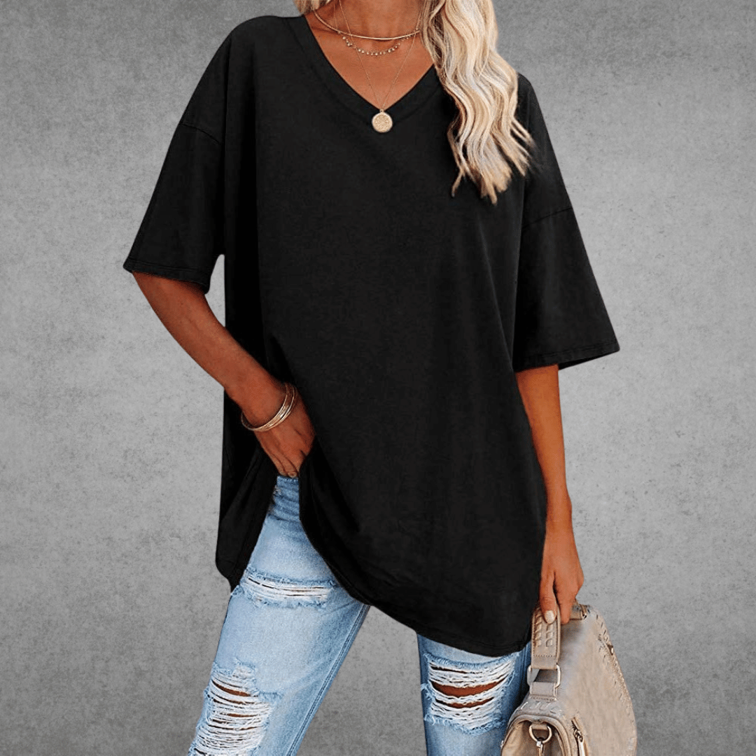 Damski T‑shirt z Dekoltem V i Lekką Konstrukcją