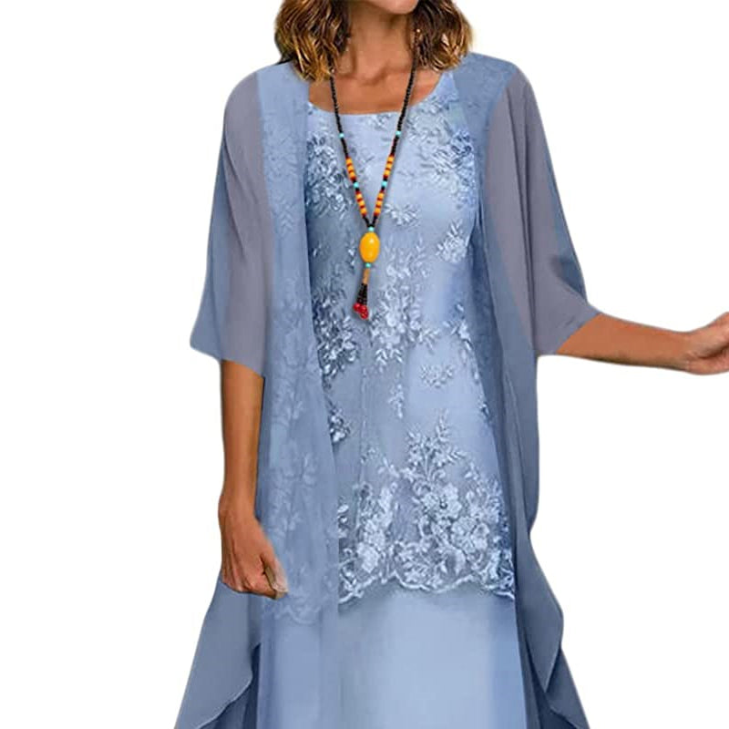 Damska Sukienka Chiffon Dwuczęściowa o Eleganckiej, Warstwowej Sylwetce