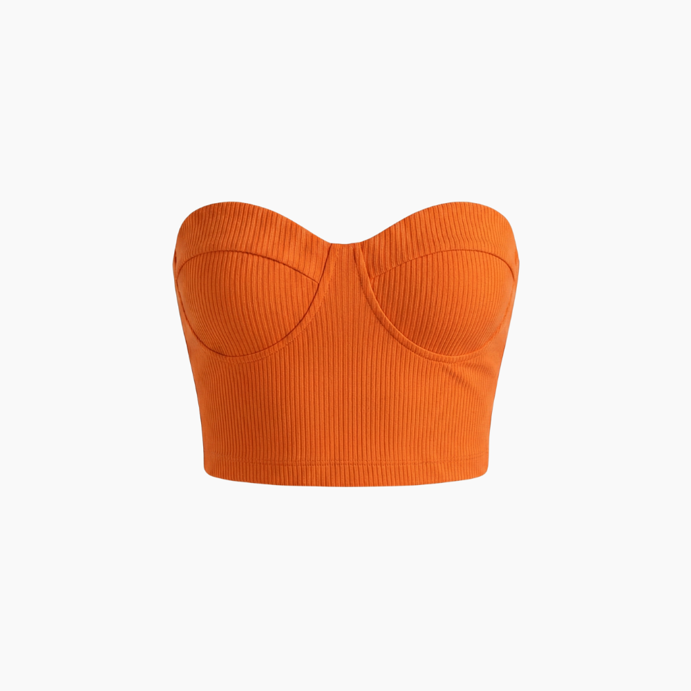 Damski Top Bez Ramion Z Dekoltem Serduszko Dzianinowy Żebrowany