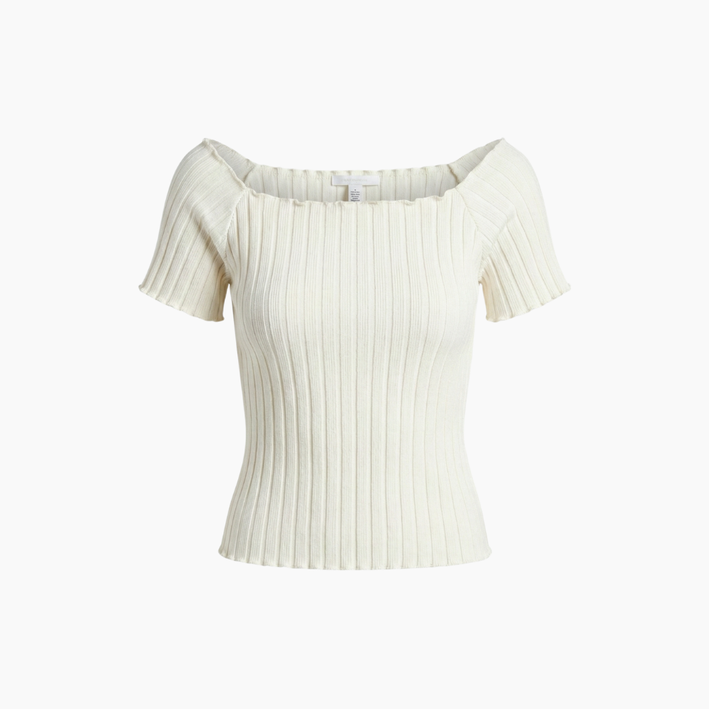 Damski Top Z Krótkimi Bufiastymi Rękawami Kwadratowy Dekolt