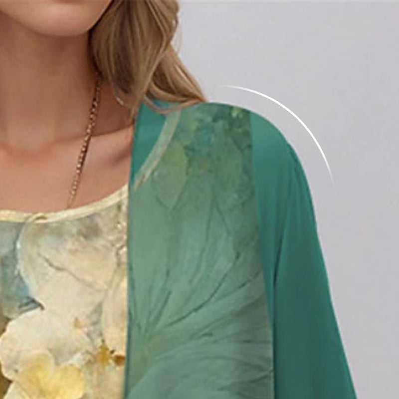 Damska Sukienka Midi z Warstwową Narzutką i Wzorem na Całej Powierzchni